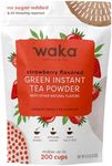 Waka Instant Green Tea Mix, Strawberry Flavored - 100% Tea Leaves, No Additives, Unsweetened Tea Powder in Bulk Pouch – Easy Quick Hot and Iced Teas, Up to 200 Cups (4.5oz)