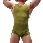 YUFEIDA Men's Athletic Supporters Bodysuit Slim Fit Active Wrestling Leotard Stretchy Base Layers Jumpsuit Boxer Singlet (XL, Green)