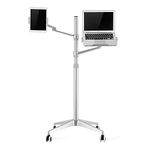 Thingy Club New Mobile RollingTablet and Laptop Mount 2-in-1 Height Adjustable Dual Arm Floor Holder for Tablet Arm 4-13'' Tablet & Phone, Extra Tray Fits 12 to 17 inch Laptops (Silver)