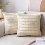 MIULEE Pack of 2 Corduroy Christmas Decorative Throw Pillow Covers 18x18 Inch Soft Boho Striped Pillow Covers Modern Farmhouse Home Decor for Sofa Living Room Couch Bed Cream White