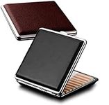 tlhaoa Cigarette Case Stylish Leather Surface Metal Box for 20 Cigarettes Cigarette Box for Men and Women Ideal Gift for Smoker 2 Boxes 84mm Regular Size(Black + Brown)