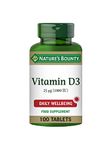 Nature's Bounty Vitamin D3 25 µg (1000 IU) Tablets - Pack of 100 Tablets, One-a-day - High Strength Vitamin D - Bone, Muscle and Immunity Support - Suitable for Vegetarians