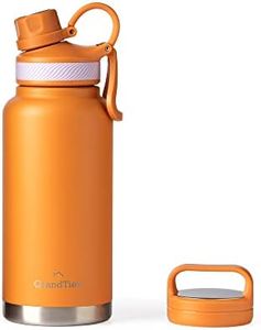 GRANDTIES 2 Lids Sports Stainless Steel Water Bottle- 32oz, Reusable Wide Mouth Vacuum Insulated Water Bottles, Travel Metal Canteen, Coldest Water Bottle for Men & Women-Carrot (GT001219507)