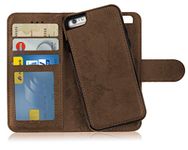 MyGadget Flip Case for iPhone 6 Plus | 6s Plus - 2 in 1 Magnetic PU Leather Wallet Cover - Card Slots & Detachable Back Slim TPU Bumper Shell Brown