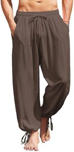 COOFANDY Men's Linen Pants Causal Yoga Harem Pants Beach Baggy Hippie Pants Brown