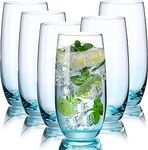 CRIYALE European 300 ML Barrel Ice Blue Color Highball Glasses Set of 6 Pcs for Water, Milk, Juice, Beer, Whisky, Wine, Colddrink, Mojito, Beverage, Cocktail, Lead-Free (Set of 6) (Pack of 1)