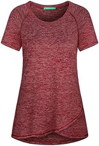 Kimmery Womens Workout Tops for Women Short Sleeve Shirts for Women Summer Tops for Women 2025 Gym Tops Athletic Tops Wine Red Shirt XXL