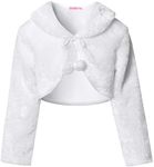 Girls White Shrug Sweaters Faux Fur Cardigan Bolero Kids Shawl Wrap, Size 12 13