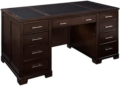 Hekman Furniture Mocha Junior Executive Desk - Brown Wooden Finish Three Leather Inlays Multiple Storage Drawers Pull-Out Writing Surface & Wire Management Best for Home & Office Décor