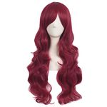 MapofBeauty 28 Inch/70cm Charming Women Side Bangs Long Curly Full Hair Synthetic Wig (Red)