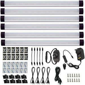 AIBOO Dimmable Led Under Cabinet Lighting Bar Linkable Kits with Rocker Switch Under Counter Kitchen,Showcase,Shelf Lighting(6 Panel Kits Cold White)