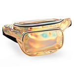 Holographic Fanny Pack for Women Men, Water Resistant Crossbody Waist Bag Pack with Multi-Pockets Adjustable Belts, Cute Bum Belt Bag for Travel Walking Running Hiking Cycling (Gold)