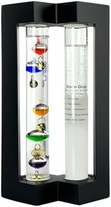 Lily's Home Desktop Weather Station, with Galileo Thermometer and Fitzroy Storm Glass Weather Predictor, 5 Multi-Colored Spheres, Matt Black