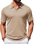 COOFANDY Mens Collared Shirts Short Sleeve Polo Shirts for Men Basic Fashion Retro 70S Shirt Khaki