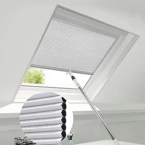 ZSTARR Manual Skylight Shades,Cordless Honeycomb Blinds Full Blackout Light Filtering Fabric Window Shades for Skylight Roof Inclined Plane Room Windows (93021A-White, Black Out)
