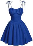 SOLY HUX Women's Ruched Cami Dresses Spaghetti Strap Flared Prom Dress Cocktail Party Short Dress Royal Blue X-Small