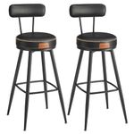 VASAGLE EKHO Collection - 360° Swivel Bar Stools Set of 2, Counter Bar Chairs with Backs, Synthetic Leather with Stitching, Mid-Century Modern, 76 cm Tall, Kitchen Home Bar, Ink Black LBC889B88