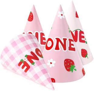 WERNNSAI Strawberry Party Hats - 12 PCS Berry First Birthday Hats Strawberry Birthday Decorations Pink Baby Shower Headwear with Elastic String for New Born Baby Christening Decor