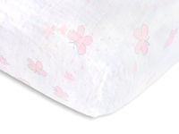 SwaddleDesigns Cotton Muslin Fitted Crib Sheet/Toddler Sheet, Pastel Pink Butterflies