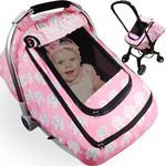 Honeau Car Seat Cover Baby,Minnky Baby Car Seat Cover 4in1,Windproof Infant Car Seat Covers 2Window,Carseat Cover Boy Girl Newborn Kick-Proof,Baby Stroller CarSeat Canopy Breathable 4 Season(Elephant)