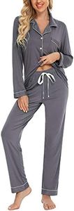 Anjue Pajamas for Women Soft Button Up Pajama Set Long Sleeve Shirt and Pajama Pants Lounge Sets S-XXL, Iron Grey, Small