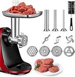 Metal Meat Grinder Attachment, Meat Grinder Accessory Compatible with AMZCHEF ZM1501&GM3001 Juicer, Included 3 Sausage Stuffer Tubes, 4 Grinding Plates, Machine Not Included