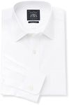 Savile Row Men's Formal Dress Shirt - Long Sleeve Classic Fit Plain Poplin, White, 15.5 inch Collar Single Cuff Standard