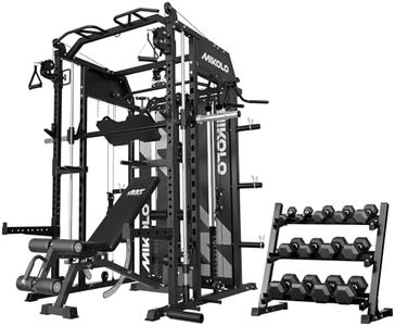 Mikolo Smith Machine with Weight Stack, Power Cage Home Gym System with LAT Pulldown & Cable Crossover, 550LBS Dumbbell Sets with Rack