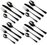 M.T. BROTHERS - Stainless Steel Flatware Set, Tableware Cutlery Set, Utensils for Kitchens, Dishwasher Safe(Fork 4+Knife 4+Salad Spoon 4+Tea Spoon 4) (Black Spoon, 16)