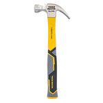 TOUGH MASTER Claw Hammer 16oz Fiberglass Shaft Non Slip Grip Handle TPR Finish Heavy Duty C45 Premium Steel Head Nail Puller Magnetic Holder 450g Light Strong Hand Tool for DIY Projects in Home Office