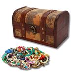 Buachois Treasure Chest,7.1 * 3.9 * 4.1in Vintage Wooden Storage Box Antique Treasure Chest Decorative Jewelry Toy Storage Box Pirate Chest for Organizing a Treasure Hunt with Kids(2#)