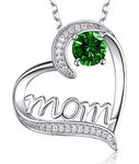 May Birthstone Necklace for Mom Birthday Gifts Emerald Jewelry Sterling Silver Love Heart Pendant Necklace