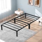 Mr IRONSTONE Twin Bed Frame, 14 Inch Metal Platform Single Bed Frame, 800lb Load-Bearing Heavy Duty Steel Slat Support with Large Storage Space, No Box Spring Needed, Easy Assembly