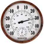 Indoor Outdoor Thermometer Hygrometer - 10 Inch Outdoor Thermometer Large Numbers, 2 in 1 Thermometer Hygrometer, Outside Thermometers for Patio (Brown)