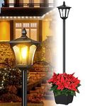 Solar Lights Outdoor Waterproof, 67" Bright Outdoor Post Light Metal Glass Lamp Post with Planter Outdoor Decor for Garden Yard Street, Warm White