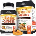 Organic Turmeric Curcumin and Ginger - 95% Standardized Curcuminoids with BioPerine Black Pepper Extract for Ultra High Absorption - Natural Joint Support Supplement - Gluten-Free - 60 Capsules