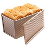 Pullman Loaf Pan with Lid, Non-Stick Bakeware Corrugated Carbon Steel Bread Toast Box Mold with Cover for Baking Bread, 1 lb Dough Capacity, Black/Golden Randomly Color