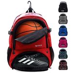 ZOEA Large Basketball Bag - Backpack for Basketball , Soccer & Volleyball Football Gym Includes Shoe & Ball & Laptop Compartment (Red)