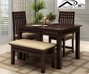 AADITYA WOODS Solid Sheesham Wood 4 Seater Dining Table Set with Chairs & Bench for Living Room Home Wooden Dining Table Set for Office Restaurant Modern Dining Room Set (ad-Walnut4sB)