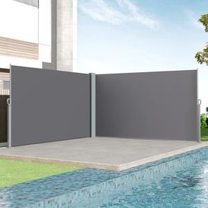 C-Hopetree 236"x71" Outdoor Retractable Double Side Awning, Patio Waterproof Sun Shade Privacy Screen Panel for Deck, Porch and Balcony, Dark Grey