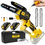 Brushless Mini Chainsaw Cordless 6 Inch with Battery Powered Power Chain Saw, Electric Handheld Small Saws with 2PCS Batteries, Auto Oiler, Lightweight, Portable and Easy for Trimming Pruning Cutting