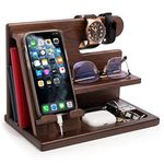 TESLYAR Gifts for Men Wood Phone Docking Station Fathers Gift Nightstand Desk Organizer Gifts for dad Gifts for him Birthday Anniversary Xmas Gifts Mens Gift Ideas Key Holder Wallet Stand (Wenge)