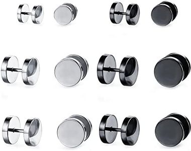 Surgical Steel Dot Earrings Set Flatback Punk Earrings for Men Flat Back Stud Earrings Titanium Stud Earrings Black Fake Gauge Fake Earrings Men Piercing Stud Earrings