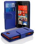 cadorabo Book Case works with HTC 8S in NAVY BLUE - with Stand Function and Card Slot made of Structured Faux Leather - Wallet Etui Cover Pouch PU Leather Flip