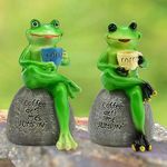 OKUYAN 2Pack Resin Frog Garden Statues Resin Frog Figurines Sitting on Stone frog drinking coffee garden ornament Green Frog Sculpture Decoration Resin Fun Animal Figurine for Indoor Outdoor Decors