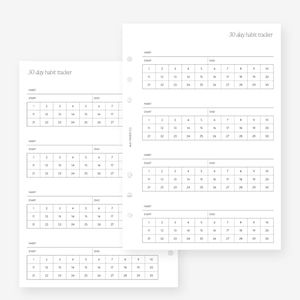 A5 30 Day Habit Tracker Insert Agenda Refill for Filofax A5, Kikki K Large, LV GM sized 6 ring agendas, 5.8 x 8.3