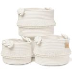 NaturalCozy 3-Piece Boho Decor Storage Basket Set – Cotton Rope Woven Baskets for Organizing! Small Basket for Baby Stuff, Baby Shower Basket, Nursery Baby Basket, Planter, Toy Basket, Shelves