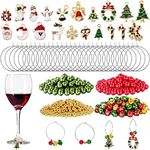 WILLBOND 670 Pieces Christmas Wine Glass Charms Assorted Charm Pendant Wine Glass Charm Rings Christmas Bells Gold Beads Red Green Beads for Xmas Wine Glass Markers DIY Making Jewelry, Glass Iron