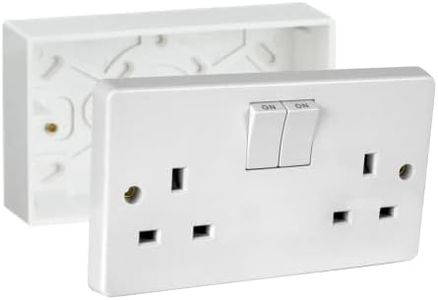13A Double White Switched Socket & Double Surface Mount 25mm Pattress Box 2 Gang Set Electrical Outlets (1)