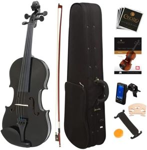 Mendini By Cecilio Violin For Kids & Adults - 4/4 MV Metallic Black Violins, Student or Beginners Kit w/Case, Bow, Extra Strings, Tuner, Lesson Book - Stringed Musical Instruments